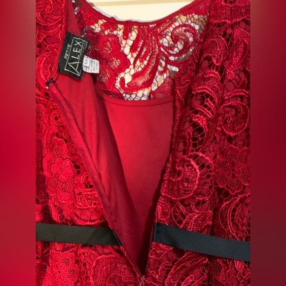 NWT Red Elegant Crochet Lined Top, black ribbon, size XL Petite. - Picture 4 of 5